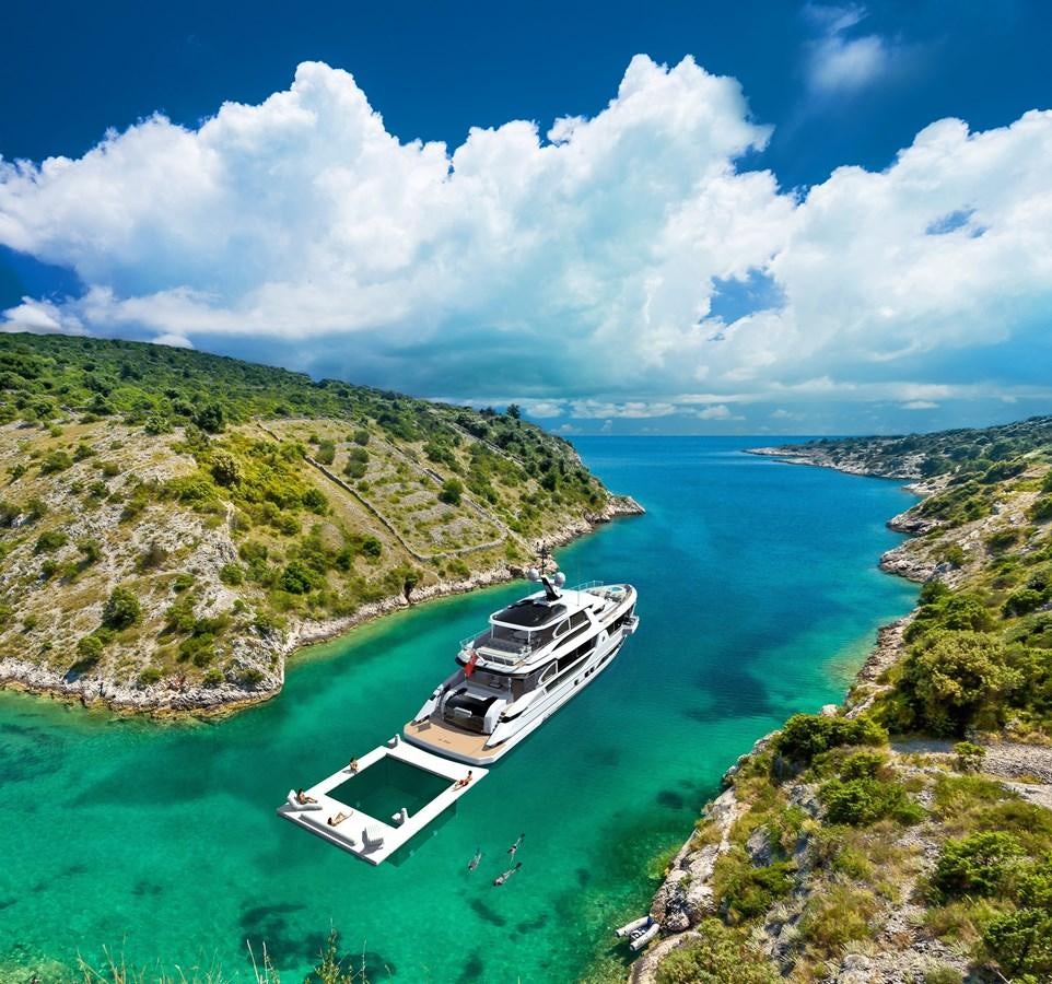 a boat on the water aboard DYNAMIQ GLOBAL 350 Yacht for Sale