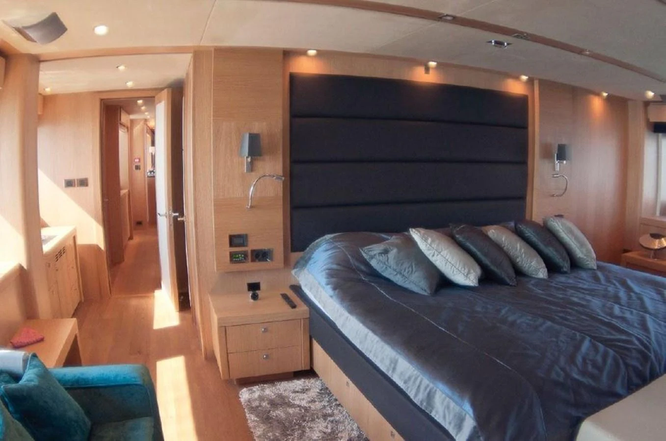 a bed in a room aboard SUN FLOWER Yacht for Sale
