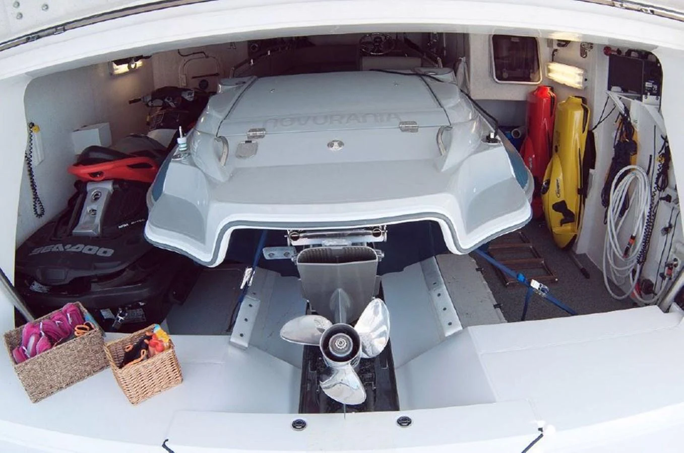 a car with a door open aboard SUN FLOWER Yacht for Sale