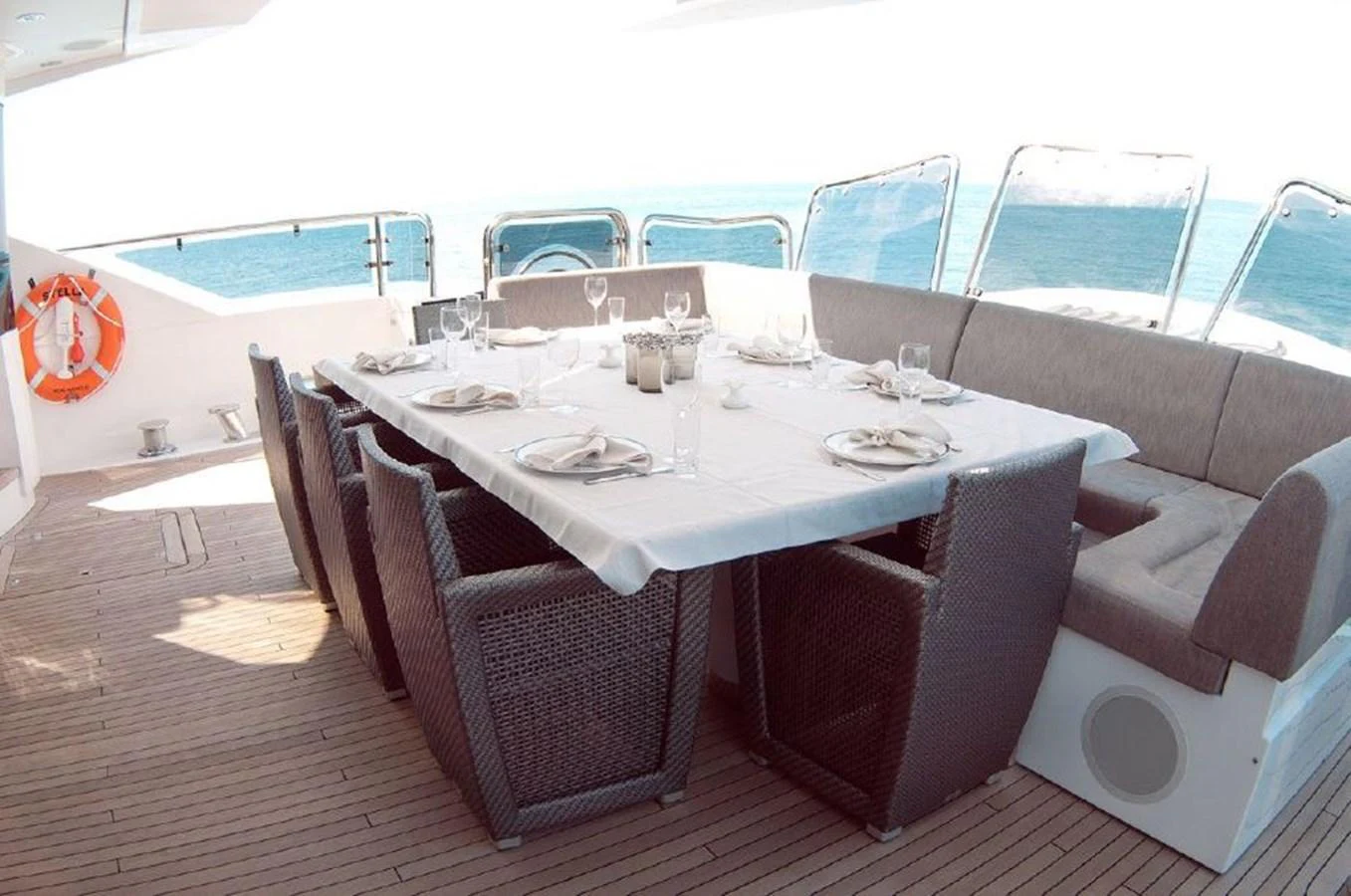 a table set for a dinner aboard SUN FLOWER Yacht for Sale