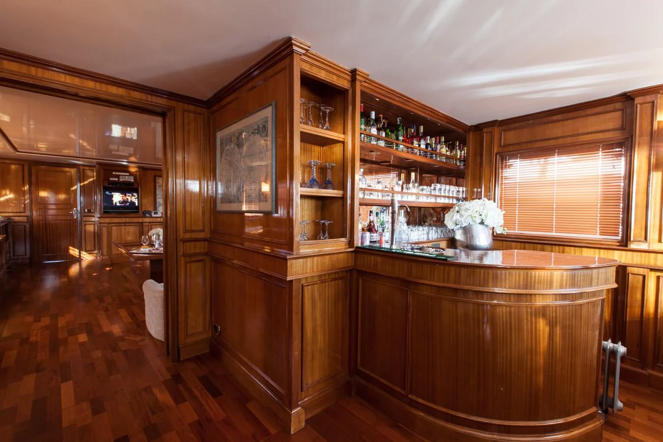 a kitchen with a large island aboard ANTARES OF BRITAIN Yacht for Sale