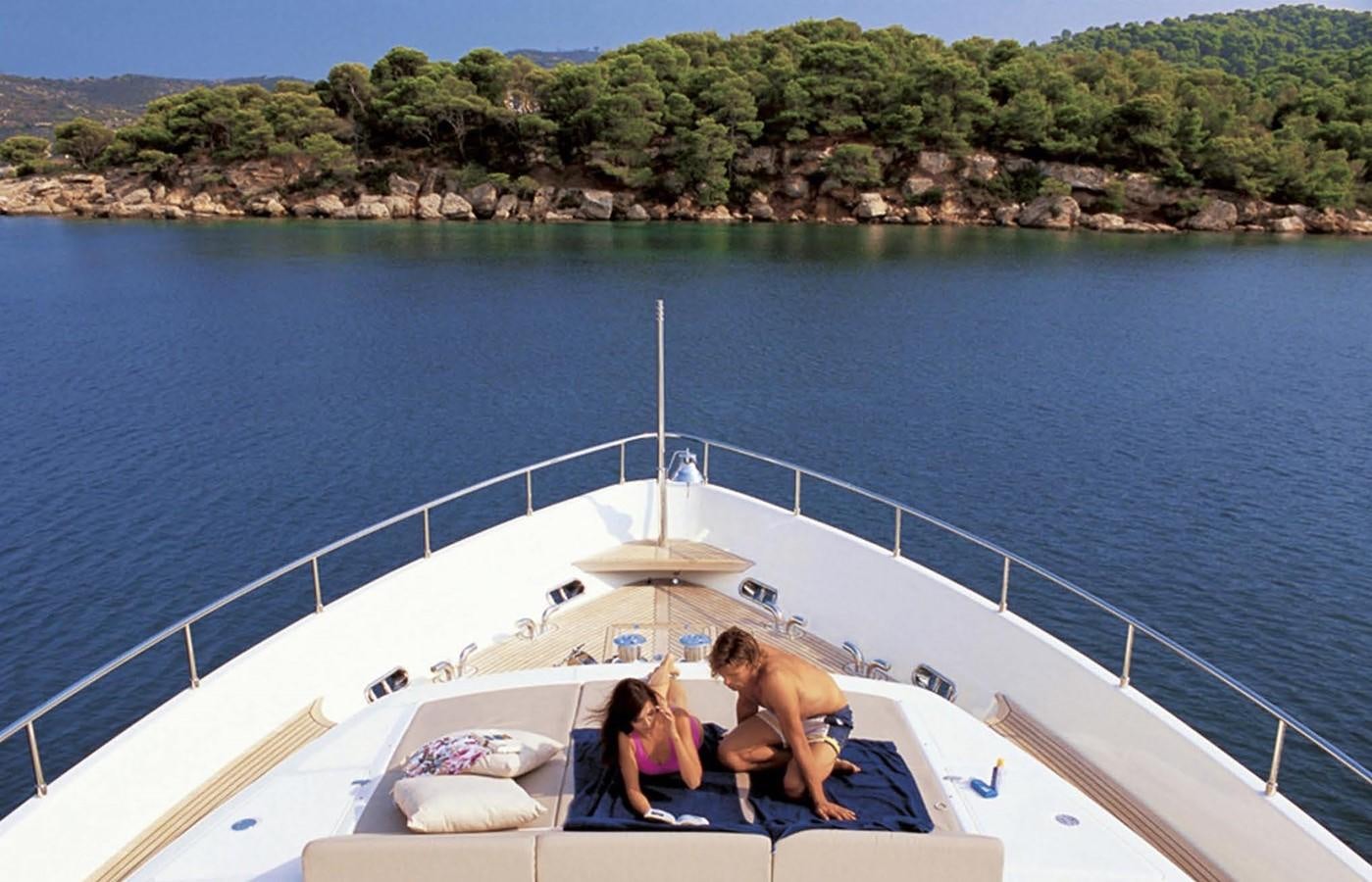 a group of people sitting on a boat aboard FERRETTI CUSTOM LINE 112 Yacht for Sale