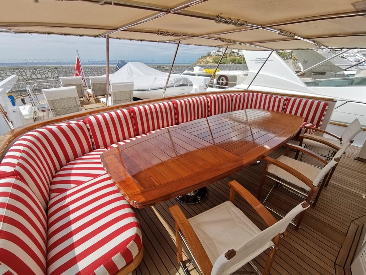 a deck with a deck and chairs aboard BEL AMI II Yacht for Sale