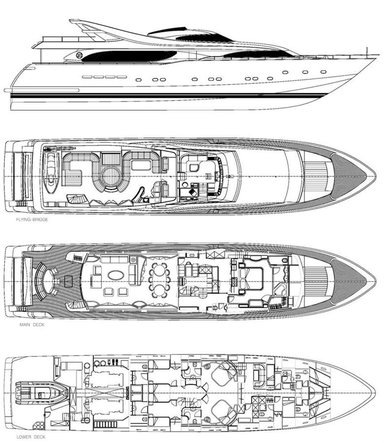 diagram, engineering drawing aboard TWO KAY Yacht for Sale