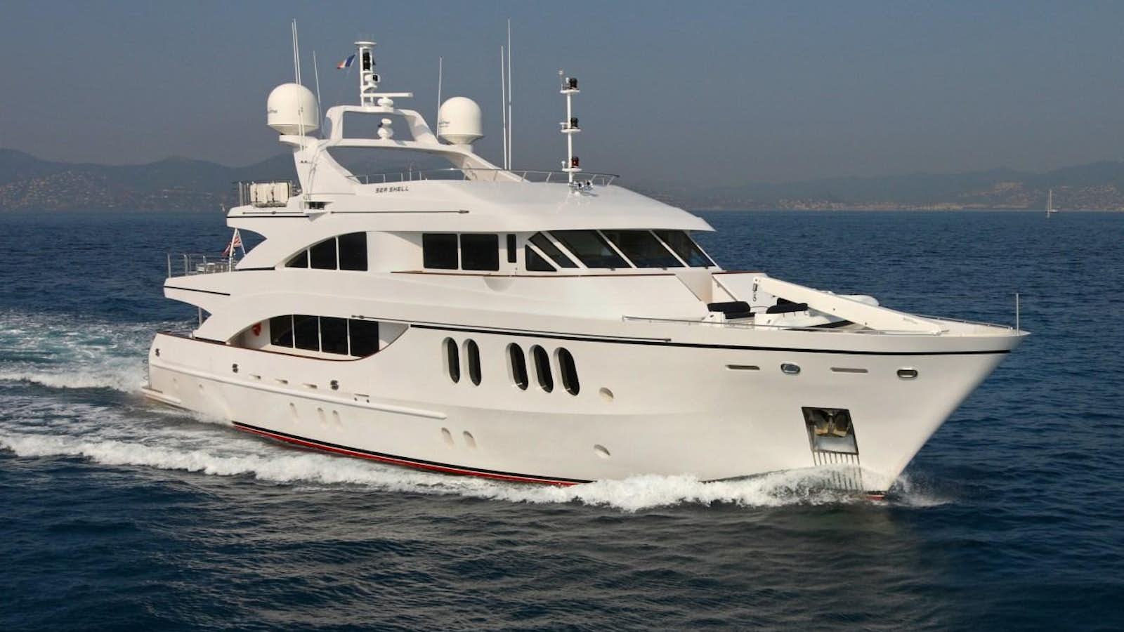 a large white boat aboard SEA SHELL Yacht for Sale