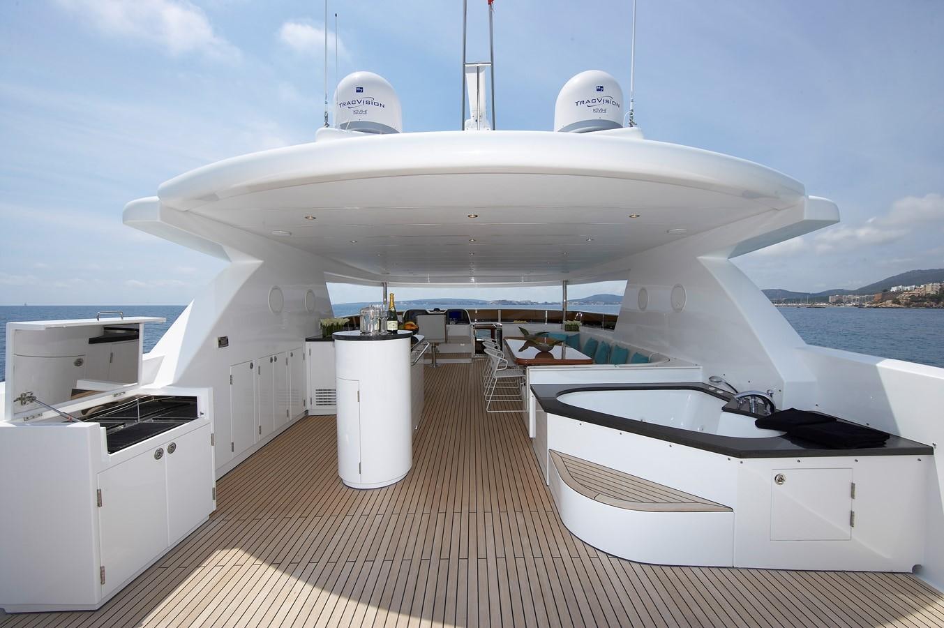 a boat on the water aboard JOHNSON 110 FLYBRIDGE Yacht for Charter