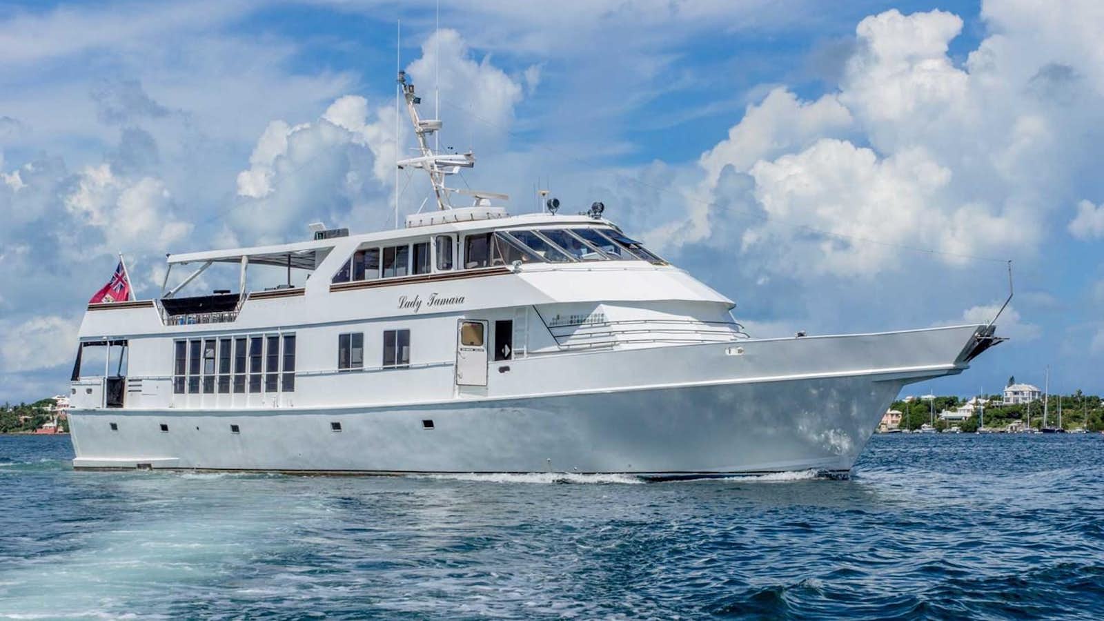 a large white boat in the water aboard LADY TAMARA Yacht for Sale