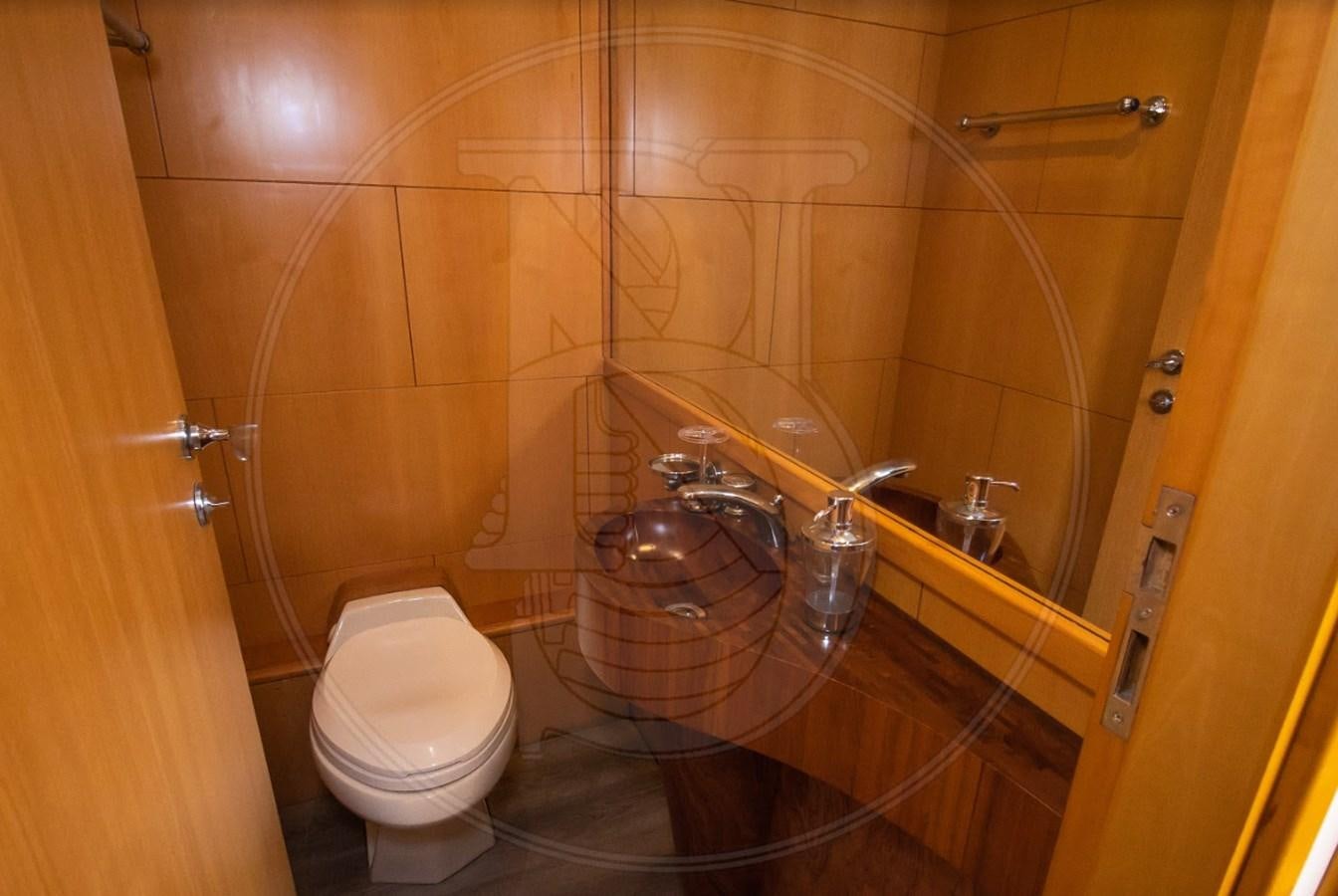 a bathroom with a glass shower aboard ANGELE Yacht for Sale