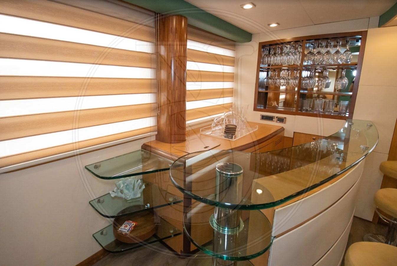 a wine glass on a table aboard ANGELE Yacht for Sale