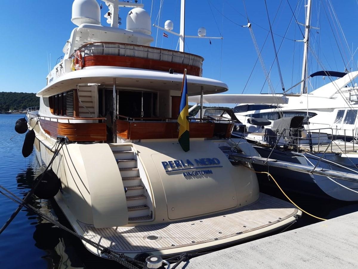 a boat docked at a pier aboard CYRUS YACHT 108 Yacht for Sale