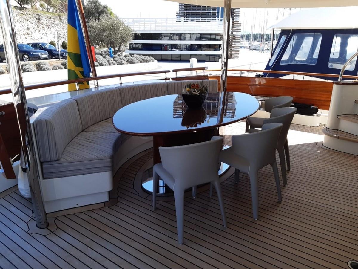 a table and chairs on a deck aboard CYRUS YACHT 108 Yacht for Sale