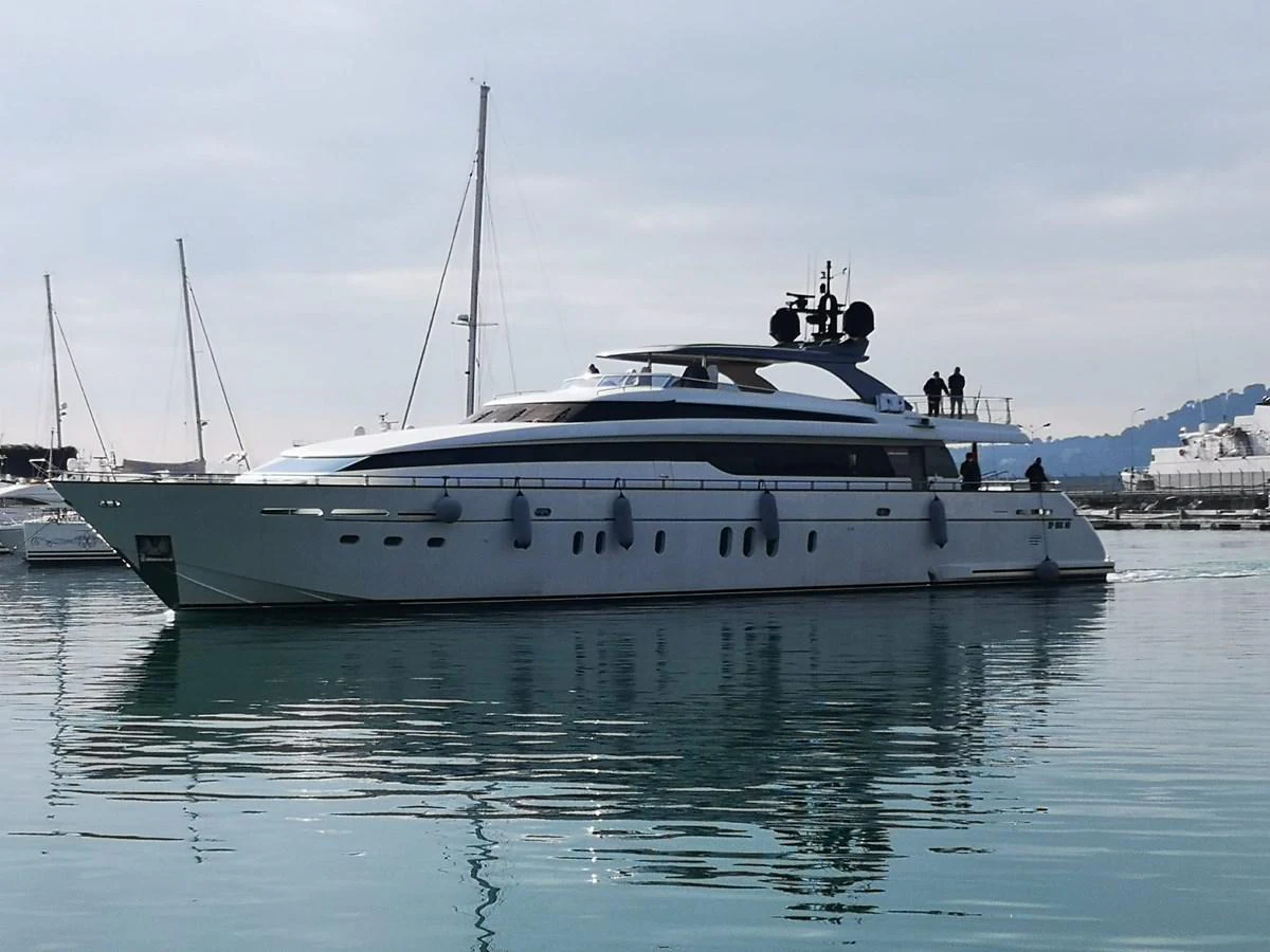 a white yacht in the water aboard FIFTH AVENUE Yacht for Sale