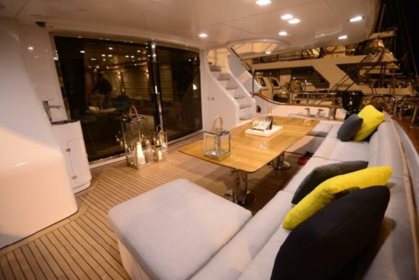 a living room with a large mirror aboard SERENDIPITY Yacht for Sale