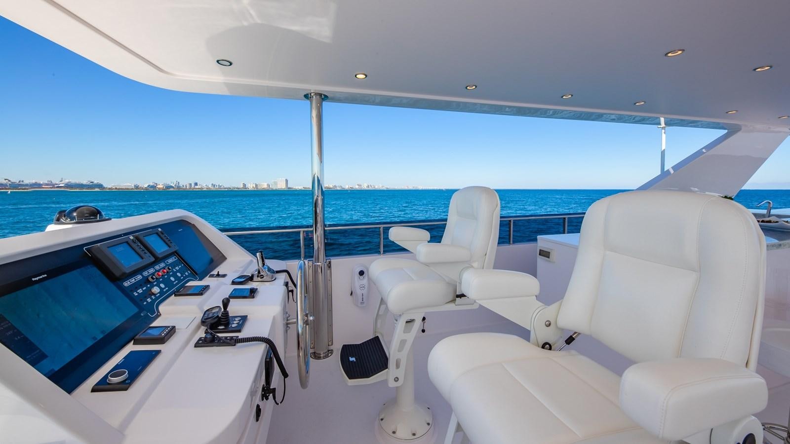 a boat with a view of the water and the land below aboard RISK TAKER Yacht for Charter