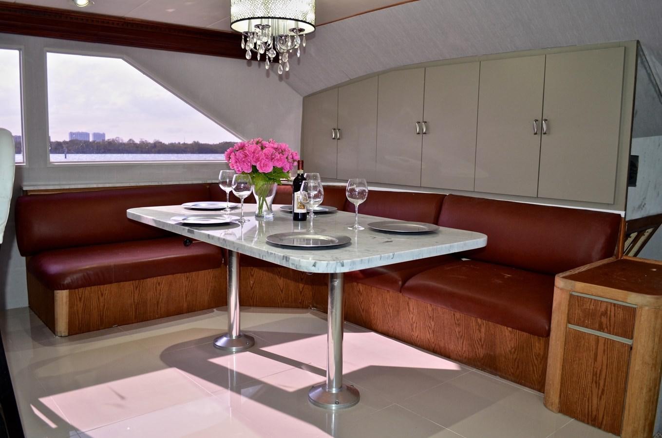 a dining table with wine glasses aboard ISABELLA Yacht for Sale