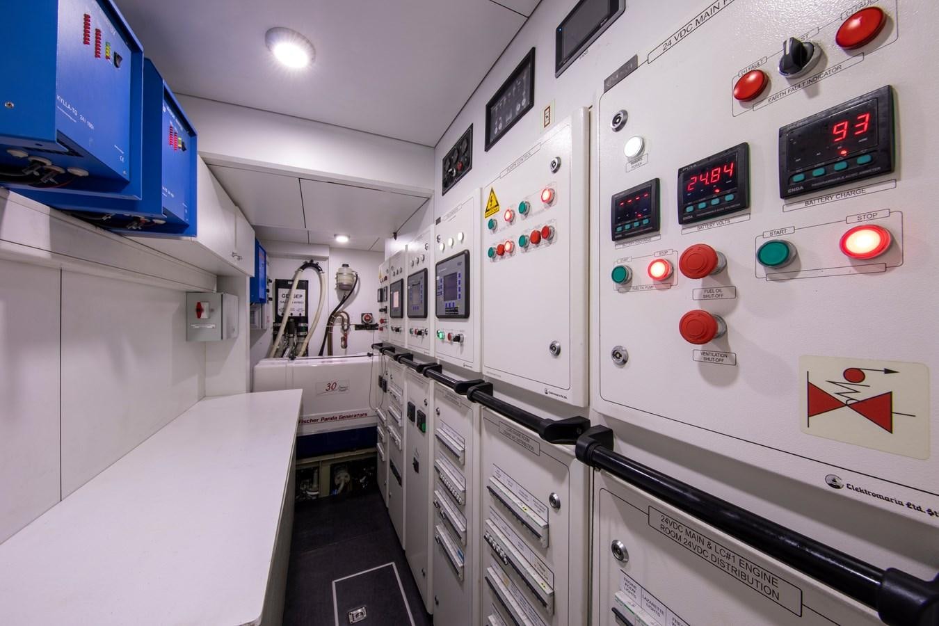 a room with many screens and buttons aboard OCEAN DREAM Yacht for Sale