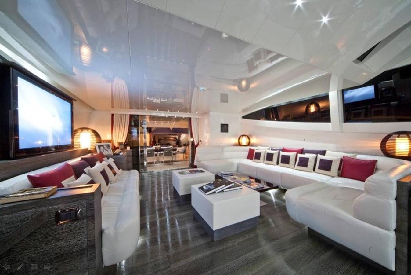 a living room with a large screen aboard TOBY Yacht for Sale