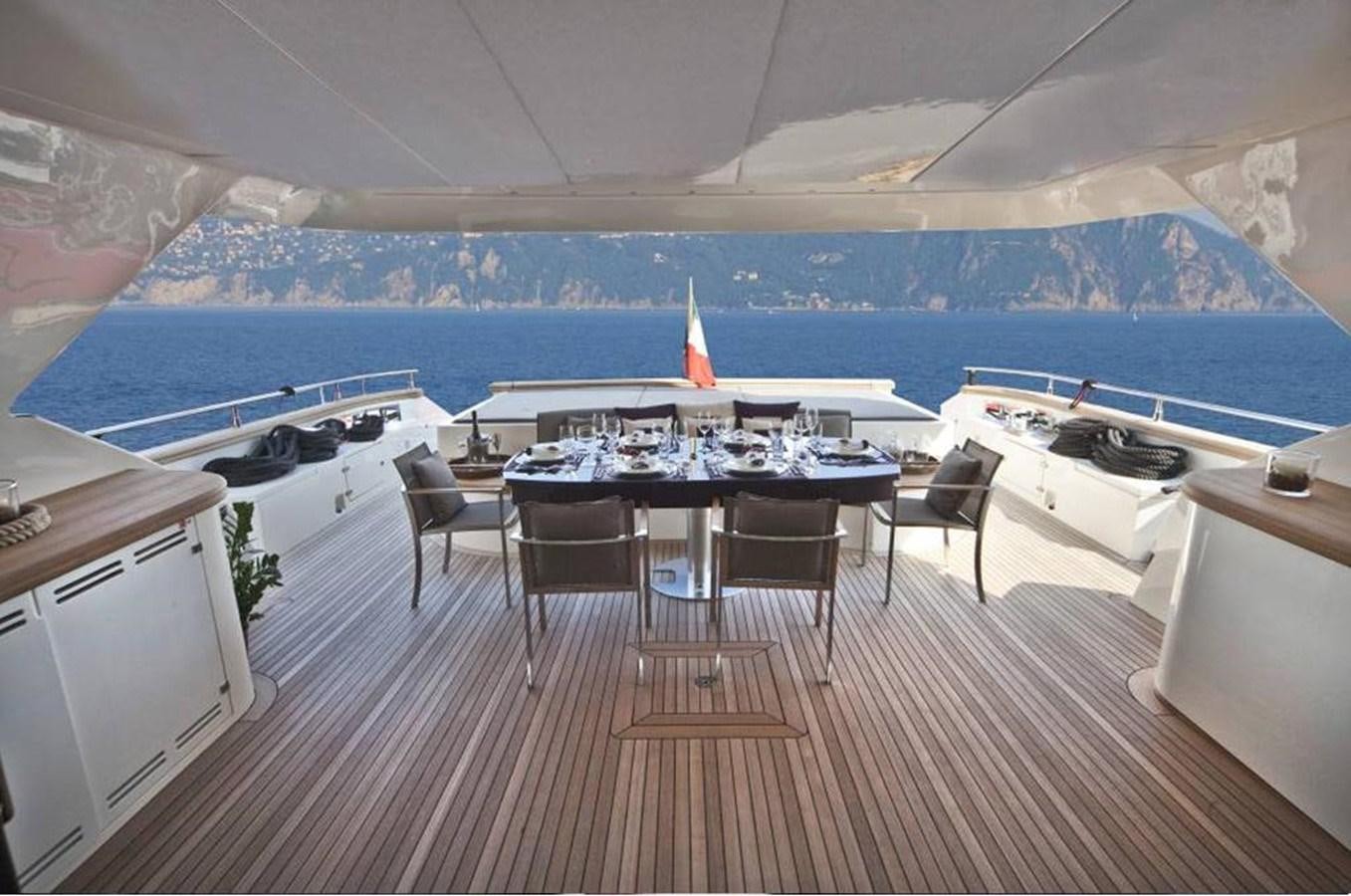 a deck with a table and chairs aboard TOBY Yacht for Sale
