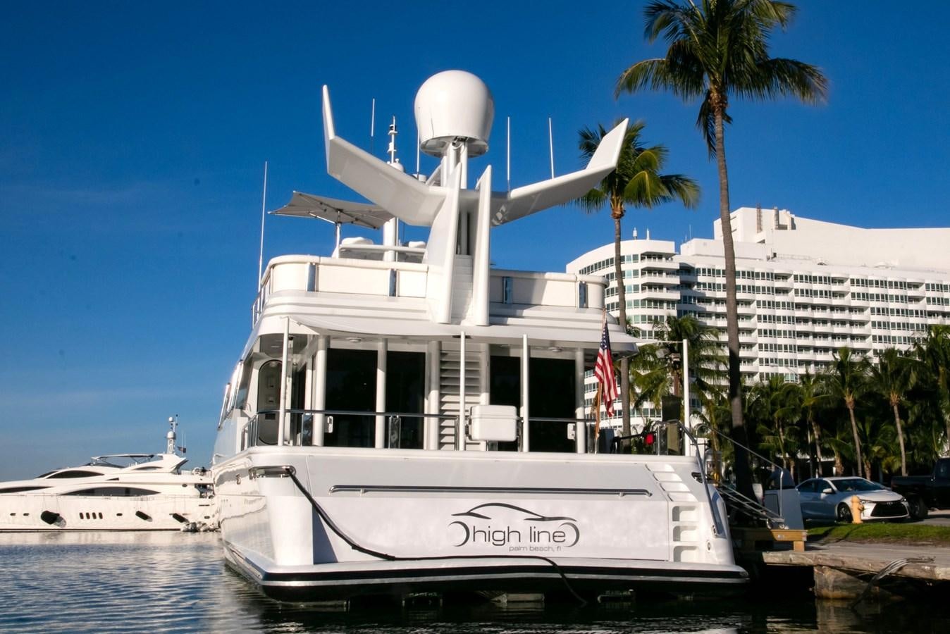 a boat docked at a pier aboard HIGH LINE Yacht for Sale