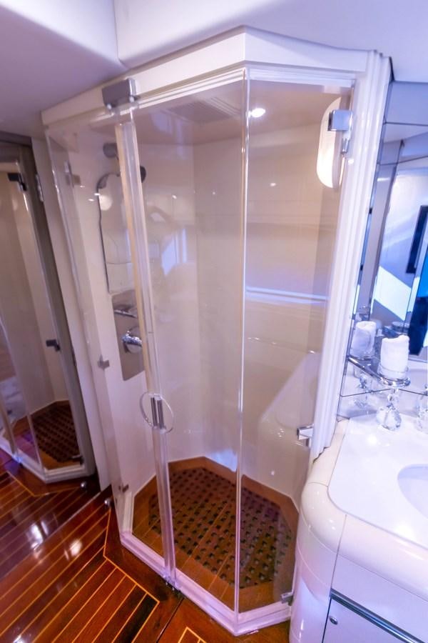 a shower unit in a bathroom aboard HIGH LINE Yacht for Sale