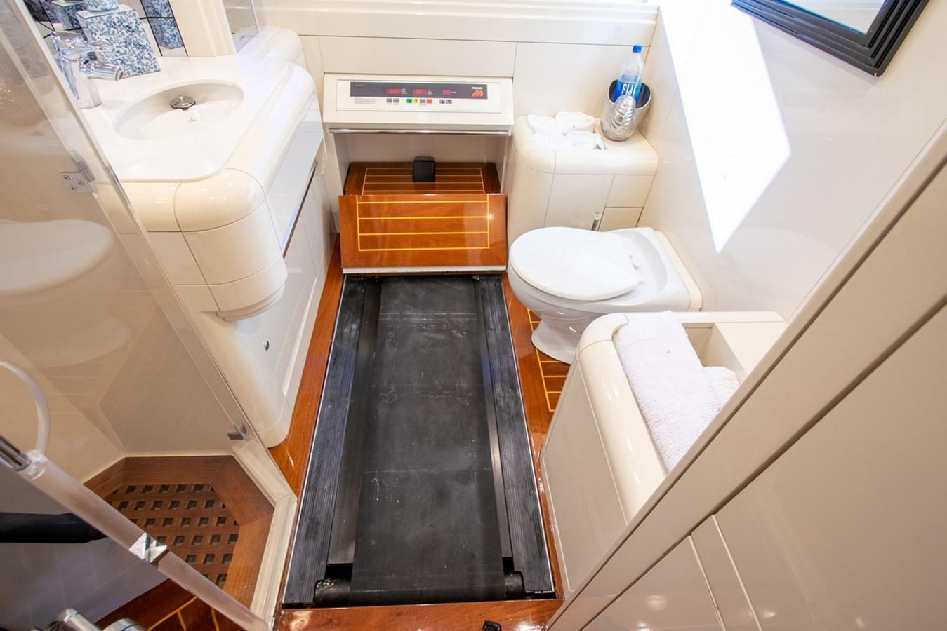 a bathroom with a black rug aboard HIGH LINE Yacht for Sale