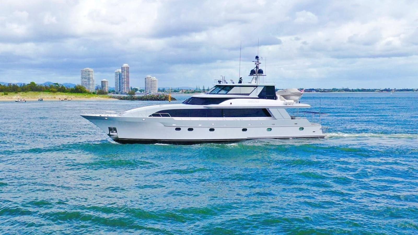a white yacht in the water aboard PIPELINER Yacht for Sale