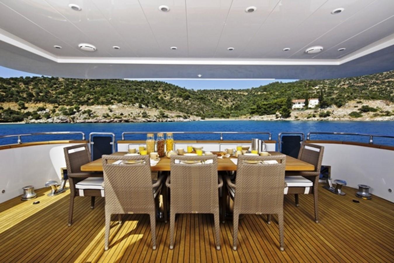 a table set for a meal aboard GIOE I Yacht for Sale