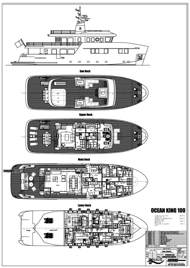 diagram, engineering drawing aboard OCEAN KING AMERICANA Yacht for Sale