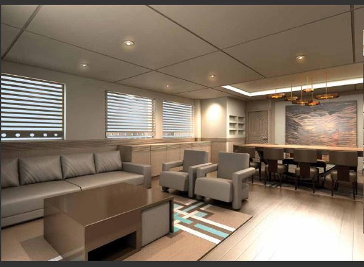 a living room with a couch and a table aboard OCEAN KING AMERICANA Yacht for Sale