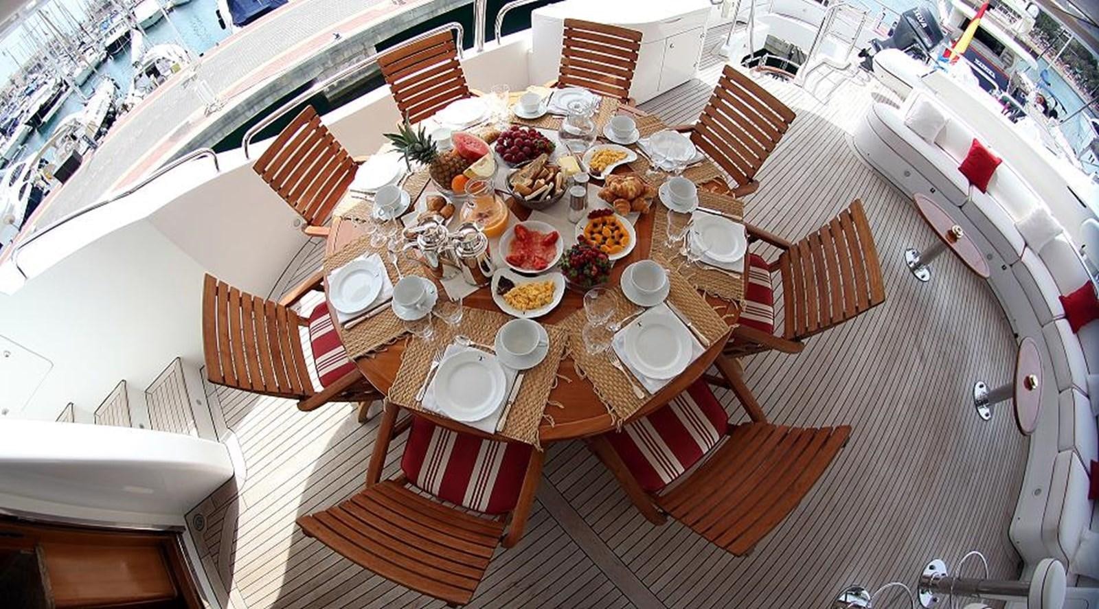 a dining table set for a dinner party aboard ANYPA Yacht for Sale