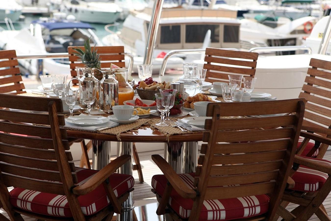 a table set with food and glasses aboard ANYPA Yacht for Sale