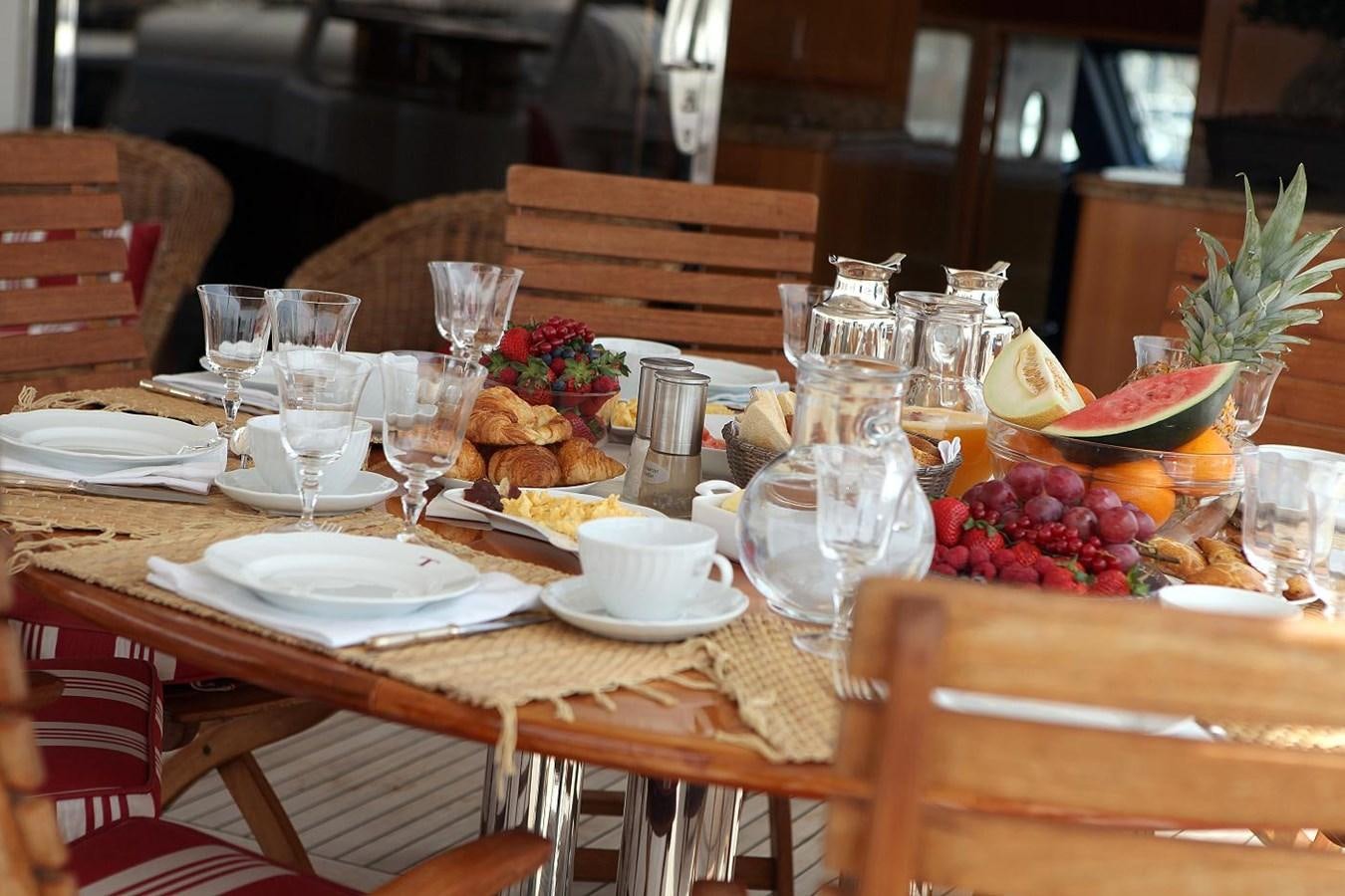a table set with food and glasses aboard ANYPA Yacht for Sale