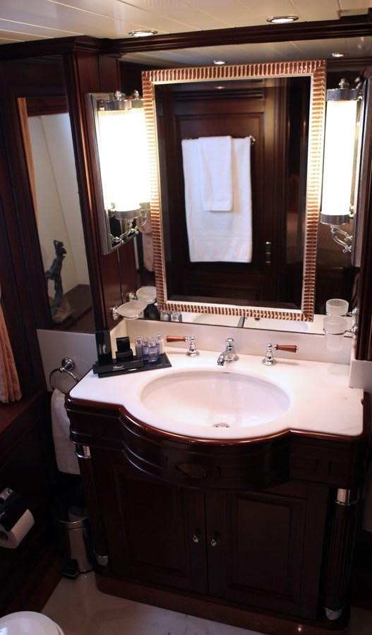 a bathroom with a large mirror aboard ANYPA Yacht for Sale