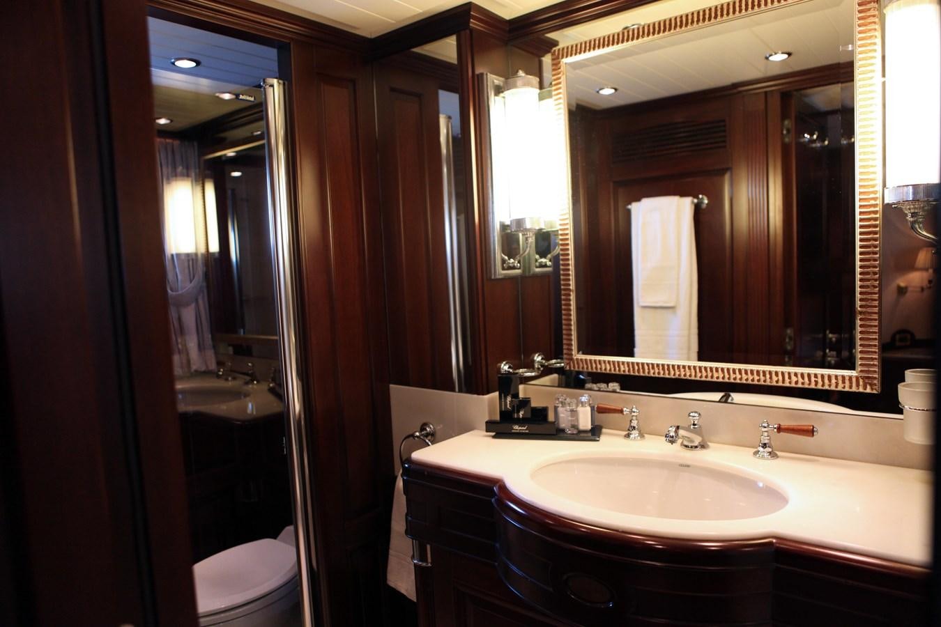 a bathroom with a large mirror aboard ANYPA Yacht for Sale