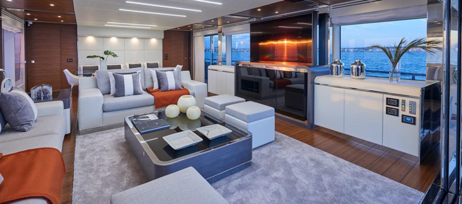 a modern looking living room aboard AST100CENROY Yacht for Sale