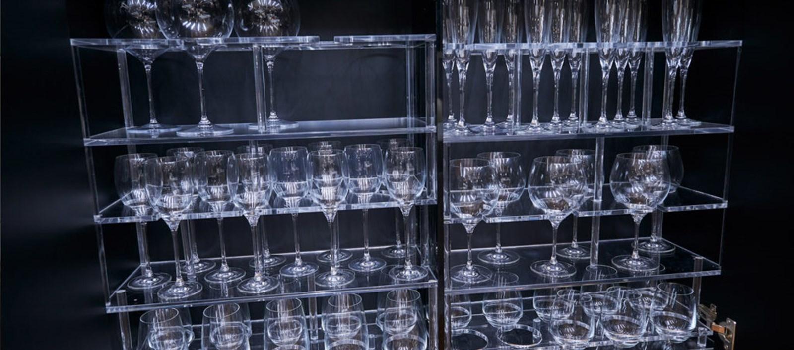 a group of wine glasses aboard AST100CENROY Yacht for Sale