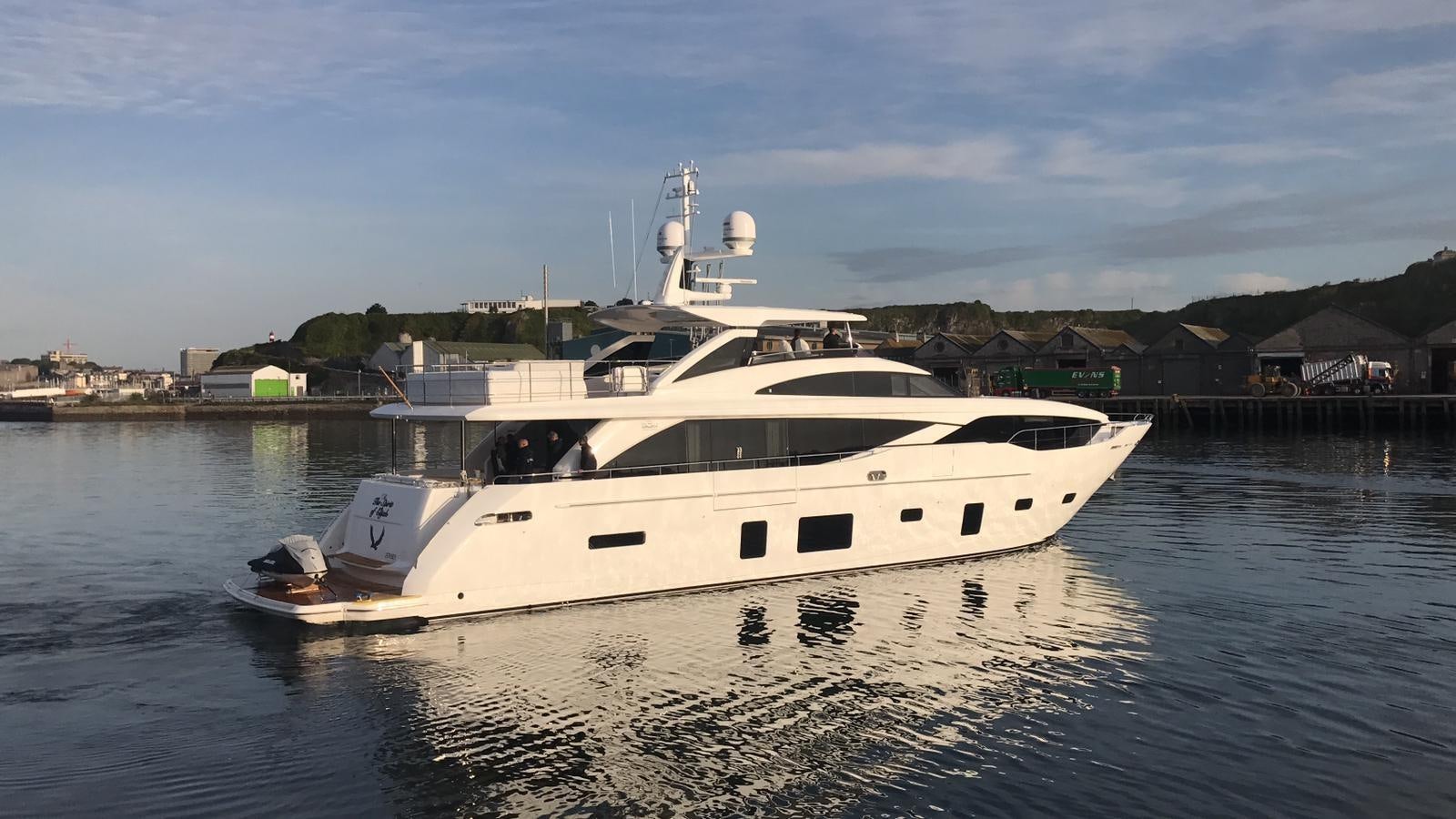 a white yacht in the water aboard THE SPIRIT OF ELIJAH Yacht for Sale