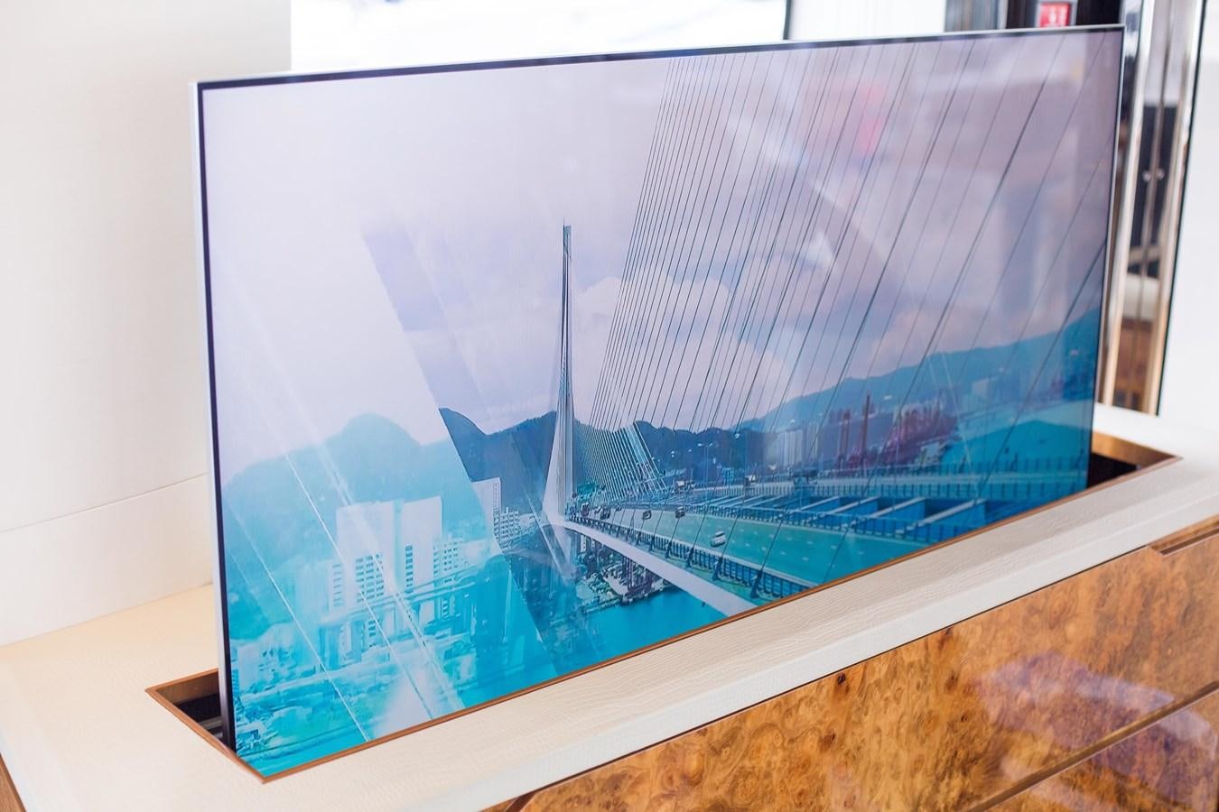 a large screen on a wall aboard THE SPIRIT OF ELIJAH Yacht for Sale