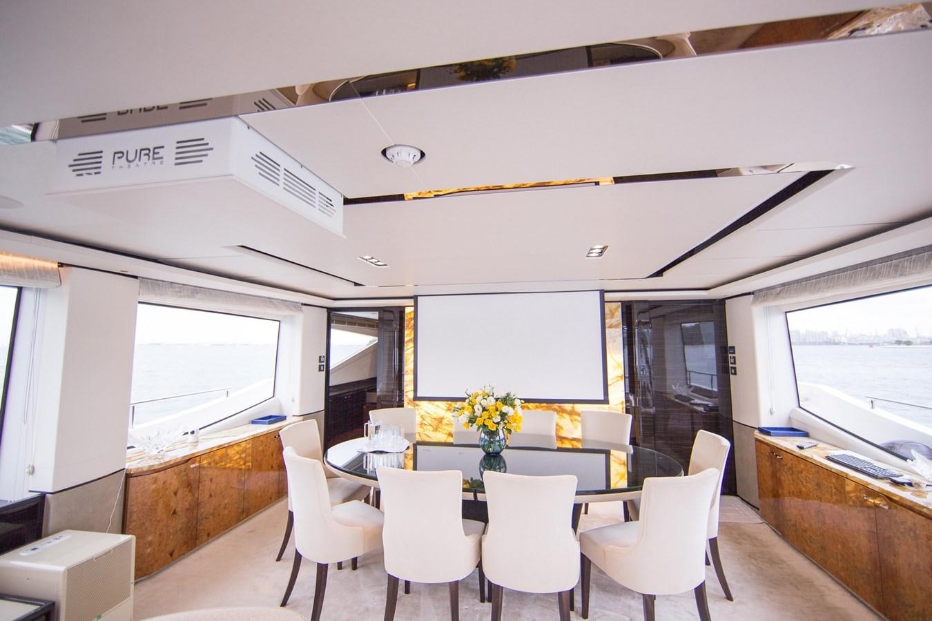 a dining room with white chairs and tables aboard THE SPIRIT OF ELIJAH Yacht for Sale