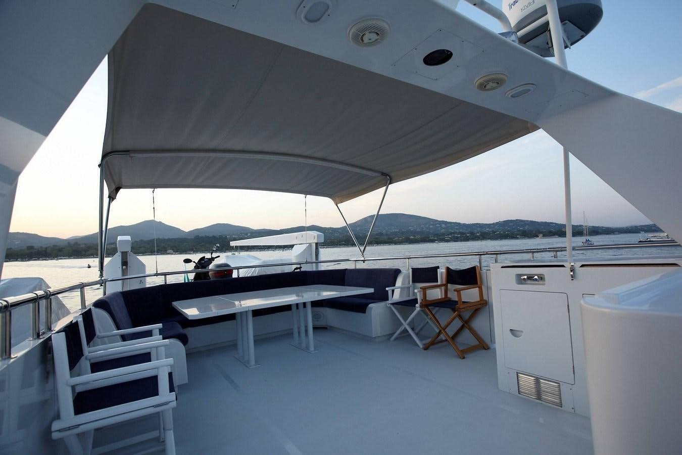 a table and chairs on a deck aboard QUEEN SOUTH Yacht for Charter