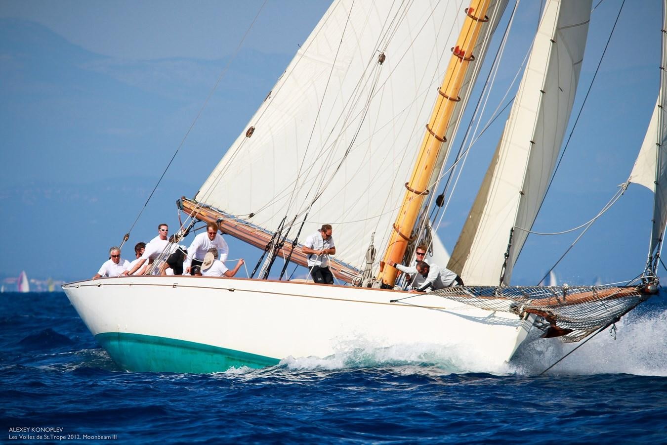 a group of people on a sailboat aboard MOONBEAM OF FIFE III Yacht for Sale