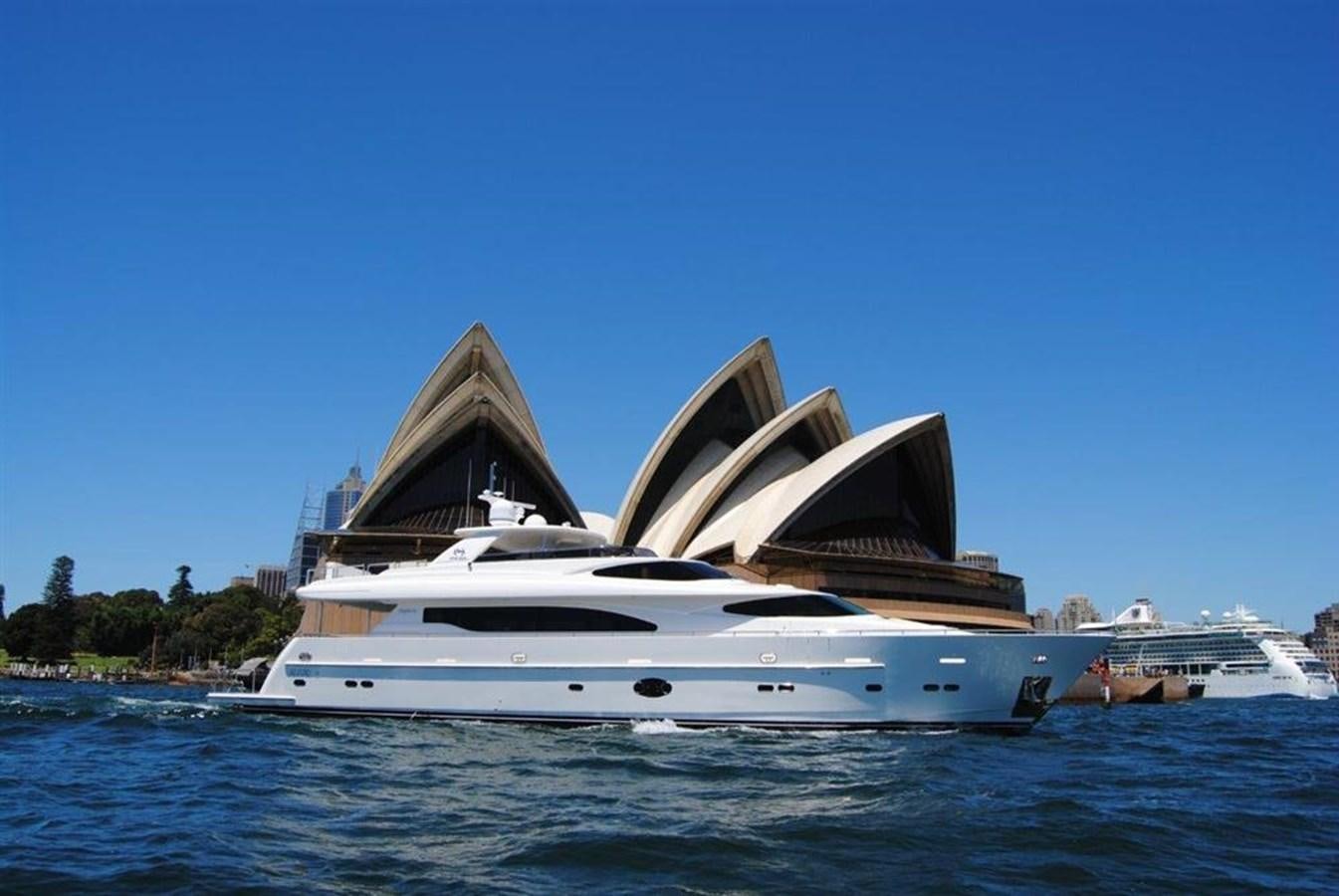 a large white boat in the water with Sydney Opera House in the background aboard RP100 (NEW BOAT SPEC)  Yacht for Sale