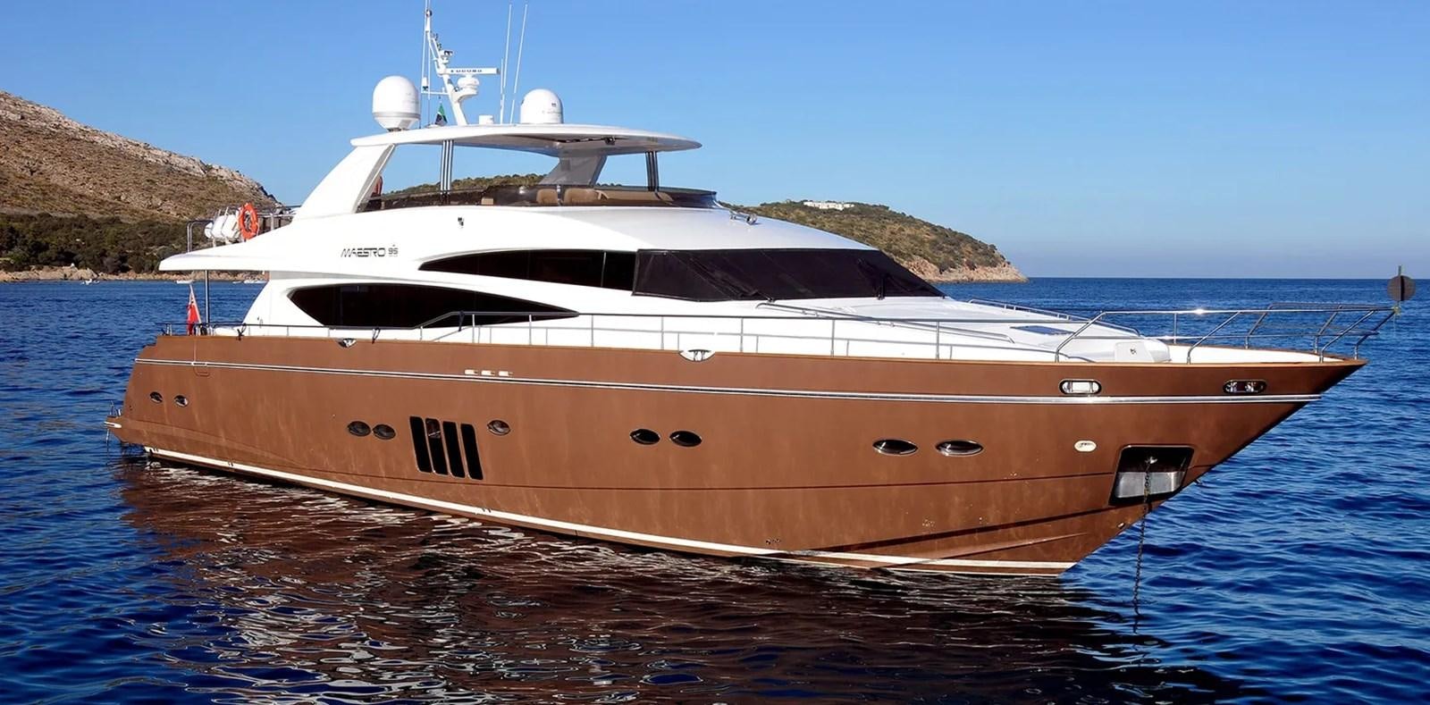 a large white yacht on the water aboard PRINCESS 95 Yacht for Sale