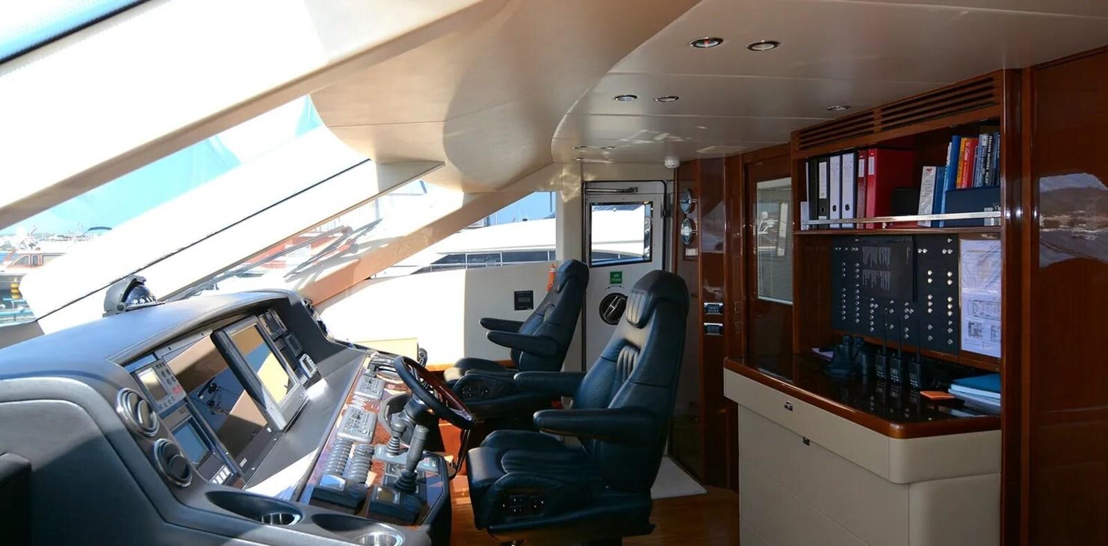 inside of a vehicle with a bookcase and desks aboard PRINCESS 95 Yacht for Sale