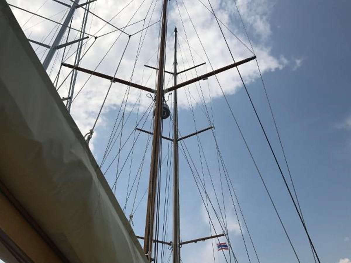 a large sailboat with ropes aboard 95FT 2011 CUSTOM KETCH CLASSIC YACHT Yacht for Sale