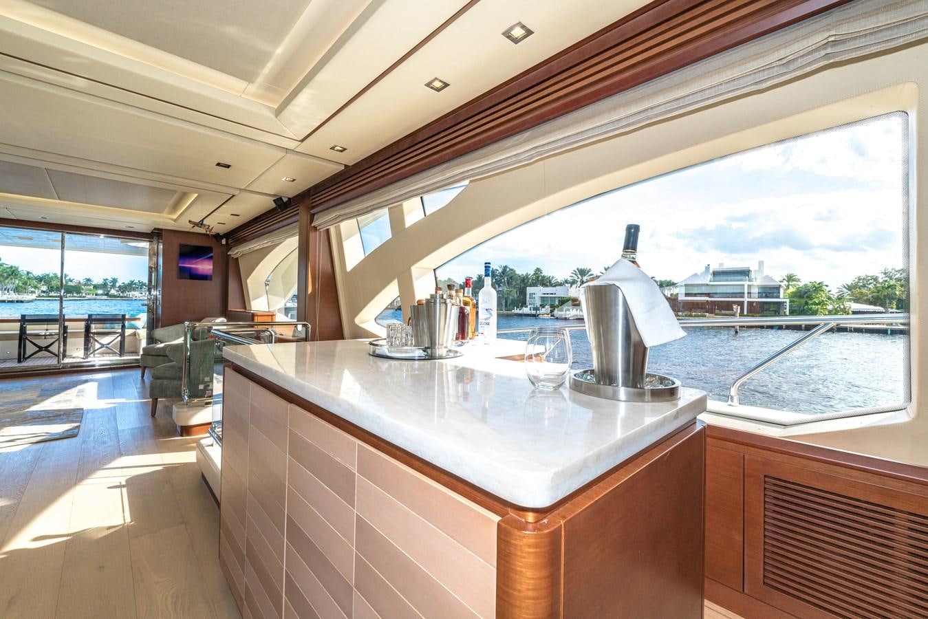 a kitchen with a large window aboard SEA HACK Yacht for Sale