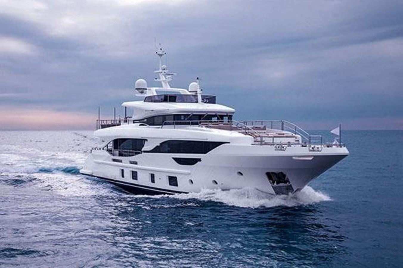 a white yacht in the ocean aboard 2020 BENETTI DELFINO 95 Yacht for Sale