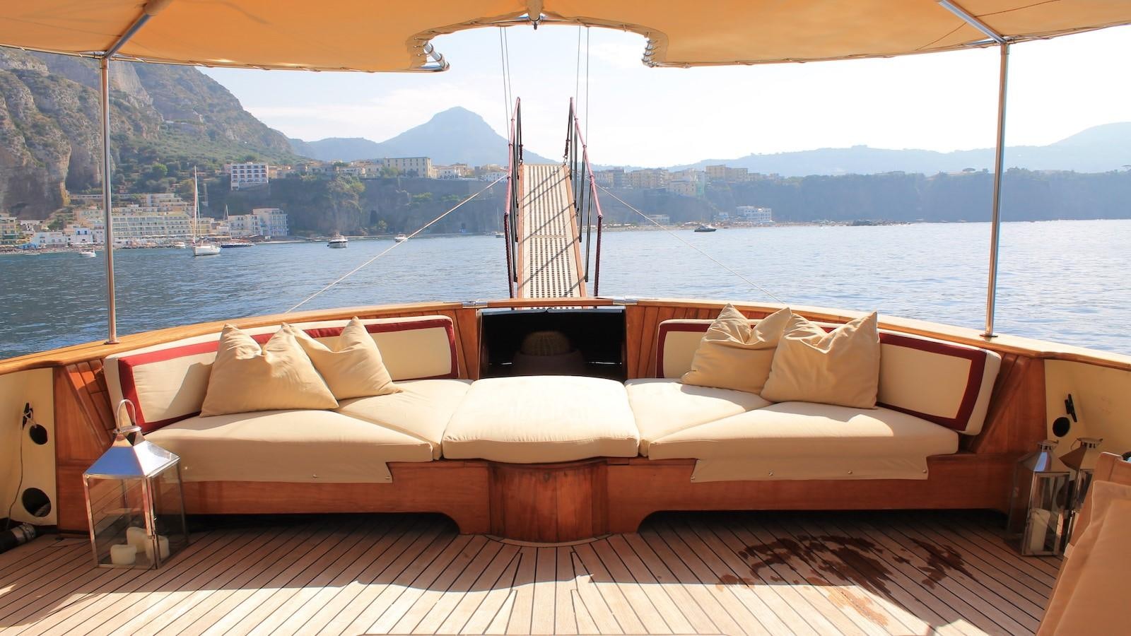 a couch on a deck overlooking a body of water aboard DP MONITOR Yacht for Sale