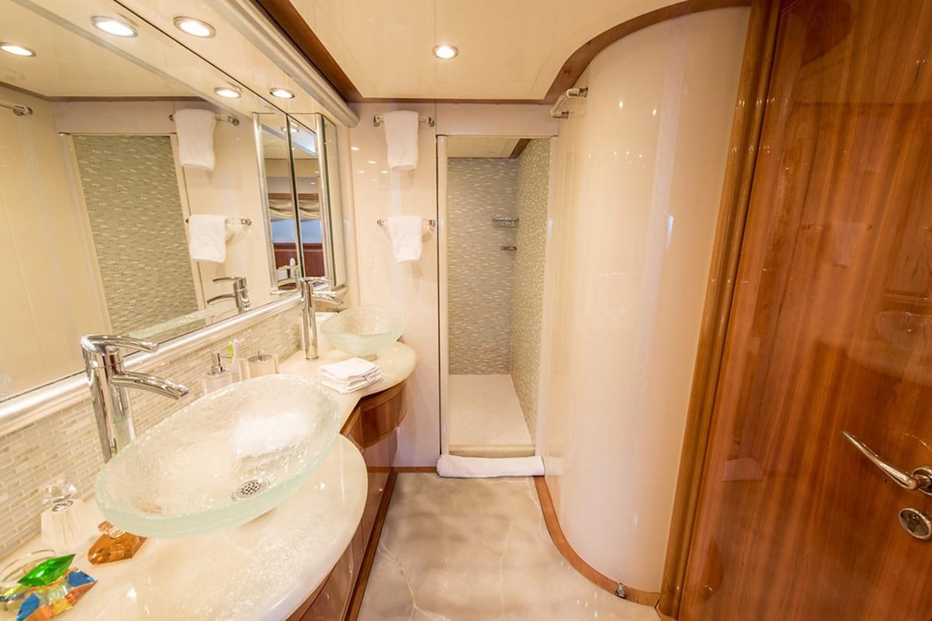 a bathroom with a sink and a shower aboard 00Z Yacht for Sale