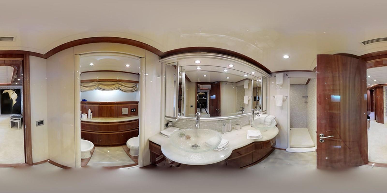 a bathroom with a large mirror aboard 00Z Yacht for Sale